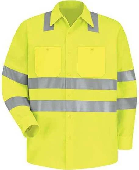 Red Kap SS14HVT High Visibility Work Shirt Tall Sizes - AB-Fluorescent Yellow Green