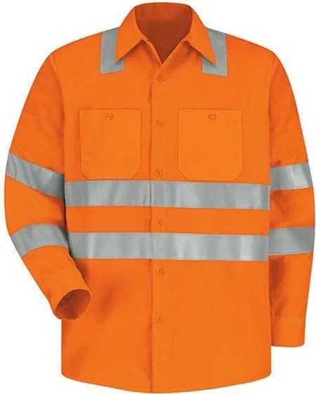 Red Kap SS14HVT High Visibility Work Shirt Tall Sizes - OF-Fluorescent Orange