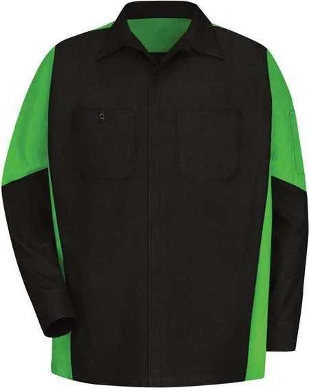 Red Kap SY10 Long Sleeve Automotive Crew Shirt - Black Lime