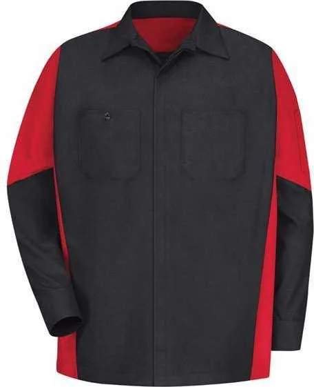 Red Kap SY10 Long Sleeve Automotive Crew Shirt - Black Red