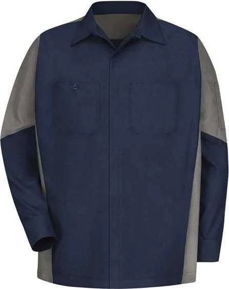 Red Kap SY10 Long Sleeve Automotive Crew Shirt - Navy Gray