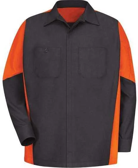 Red Kap SY10L Long Sleeve Automotive Crew Shirt - Long Sizes - Charcoal Orange