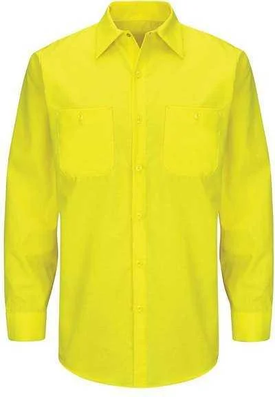 Red Kap SY14L Enhanced & Hi-Visibility Long Sleeve Work Shirt - Long Sizes - Fluorescent Yellow