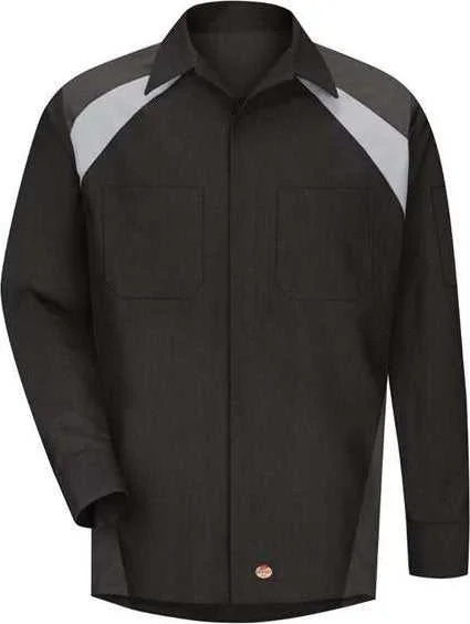 Red Kap SY18 Long Sleeve Tri-Color Shop Shirt - Black Charcoal Light Gray