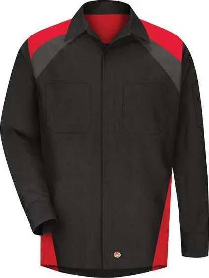 Red Kap SY18 Long Sleeve Tri-Color Shop Shirt - Black Red Charcoal