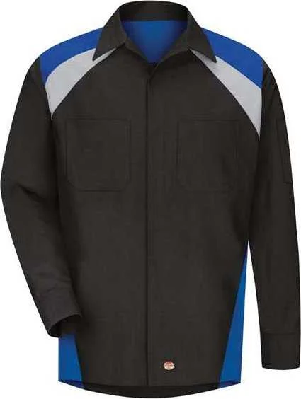 Red Kap SY18 Long Sleeve Tri-Color Shop Shirt - Black Royal Blue Light Gray