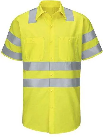 Red Kap SY24L Enhanced & Hi-Visibility Work Shirt - Long Sizes - AB-Fluorescent Yellow Green