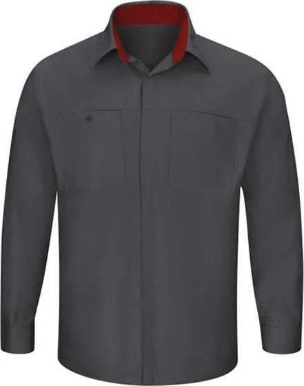 Red Kap SY32 Performance Plus Long Sleeve Shirt with OilBlok Technology - Charcoal Fireball Red