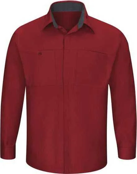 Red Kap SY32 Performance Plus Long Sleeve Shirt with OilBlok Technology - Fireball Red Charcoal