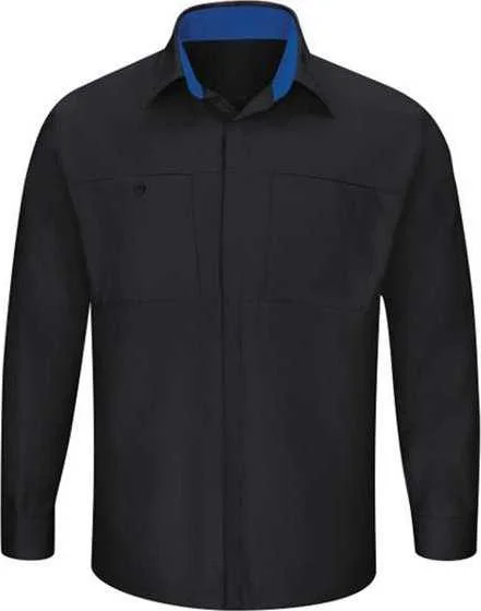 Red Kap SY32L Performance Plus Long Sleeve Shirt with OilBlok Technology - Long Sizes - Black Royal Blue