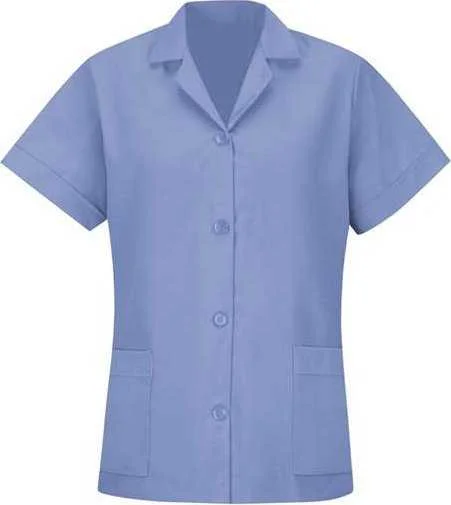 Red Kap TP23 Women's Loose Fit Short Sleeve Button Smock - Light Blue