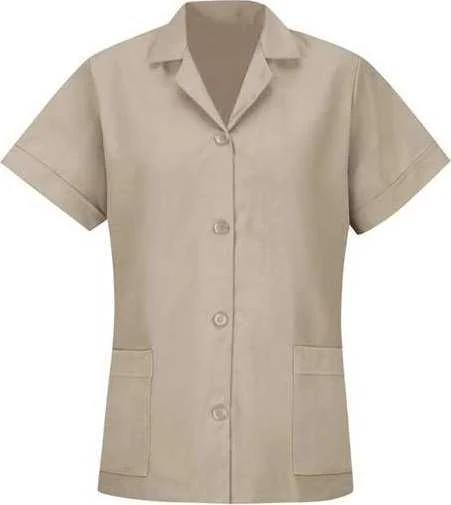 Red Kap TP23 Women's Loose Fit Short Sleeve Button Smock - Tan