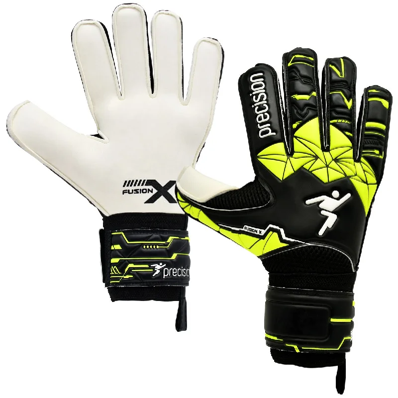 Precision Training Fusion X Flat Cut Finger Protect Goalkeeper Gloves - Adult - Black/Yellow/White